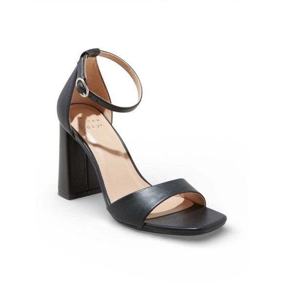a new day Shoes - A New Day Shelly Heels Black 8.5 Wide Women's Ankle Strap Block Memory Foam NEW